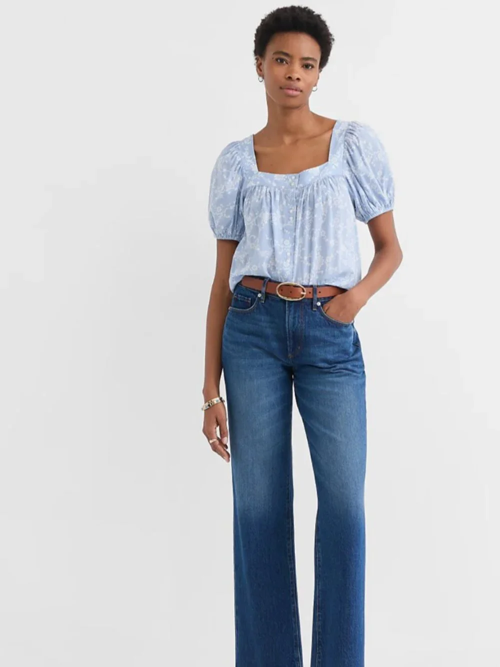 Paisley Puff Sleeve Square Neck Blouse
